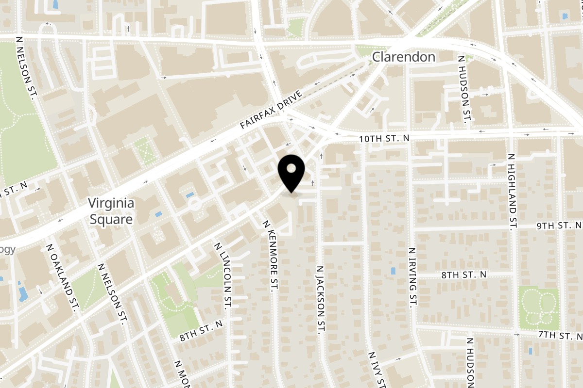 Map showing the location of Mario's Pizza House on 3322 Wilson Blvd in Arlington